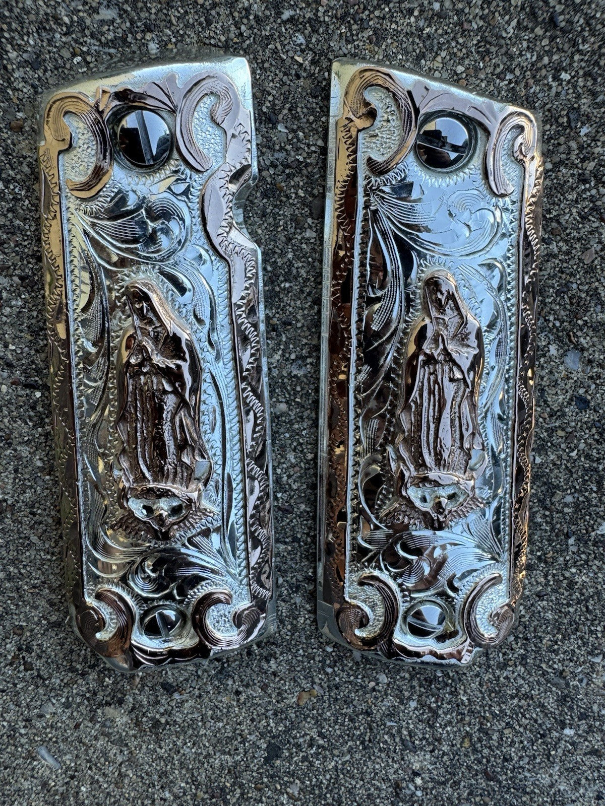 1911 45 38 Super Full Size Virgen De Guadalupe Gold Pistol Grip Cachas & Screws