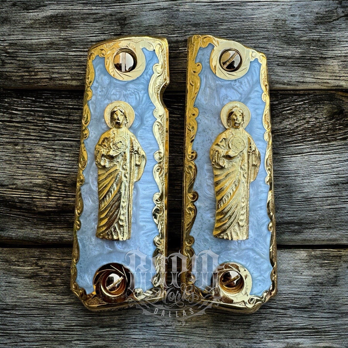 1911 45 38 Super Full Size San Judas Gold Gun Pistol Grip Cachas & 24K Screws