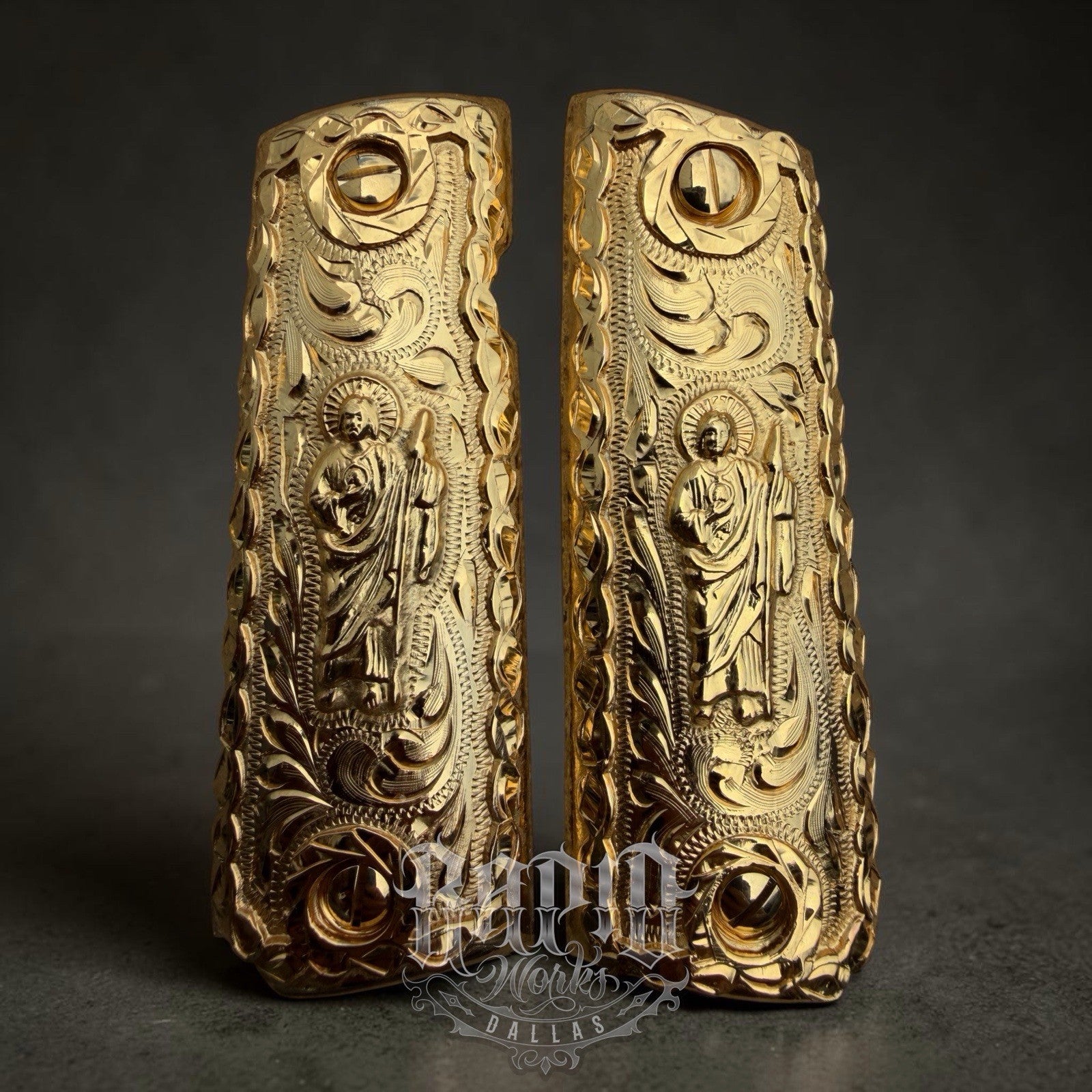 1911 45 38 Super Full Size San Judas Gold Gun Pistol Grip Cachas & 24K Screws