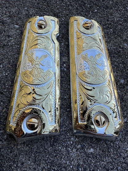 1911 45 38 Super Full Size Centenario Gold Gun Pistol Grip Cachas & 24K Screws