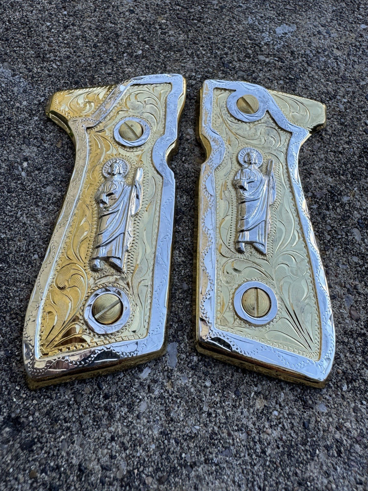 Beretta 92FS Cachas San Judas Gold Plated Pistol Custom Grips & Gold Screws