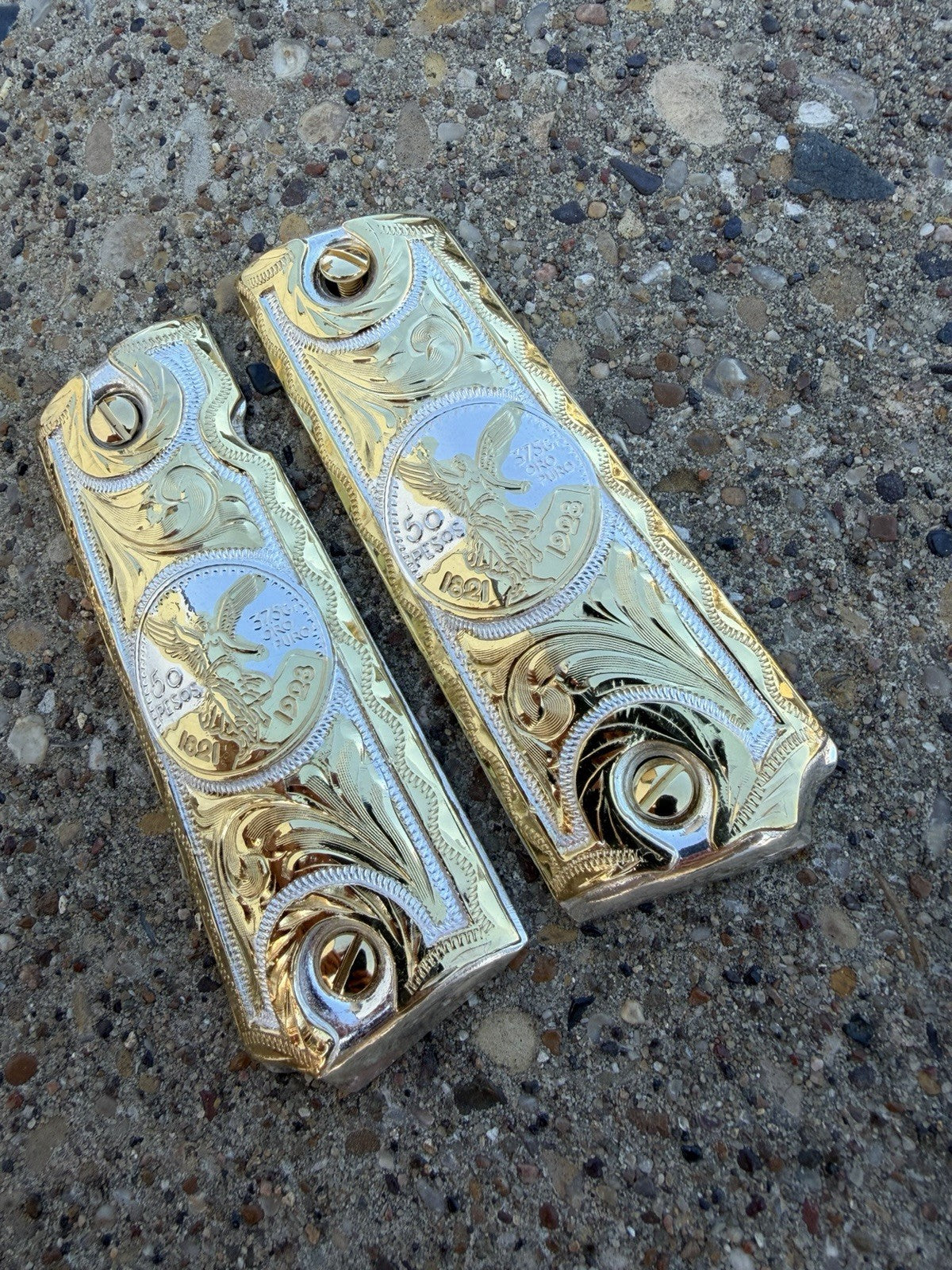 1911 45 38 Super Full Size Centenario Gold Gun Pistol Grip Cachas & 24K Screws