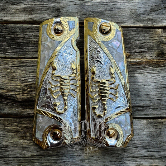 1911 45 38 Super Full Size Scorpion Gold Gun Pistol Grip Cachas & 24K Screws