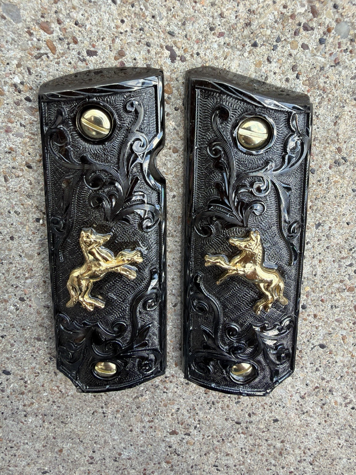 1911 45 38 Super Full Size Horse Gold Gun Pistol Grip Cachas & 24K Screws
