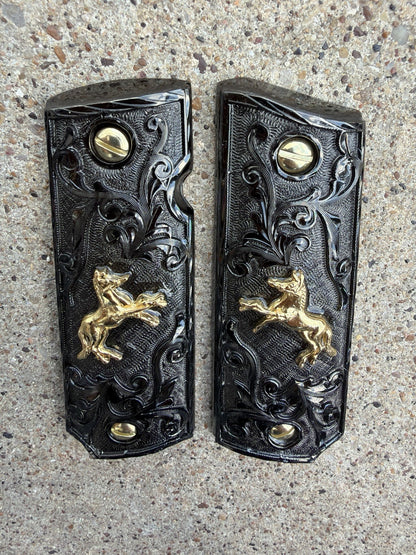 1911 45 38 Super Full Size Horse Gold Gun Pistol Grip Cachas & 24K Screws