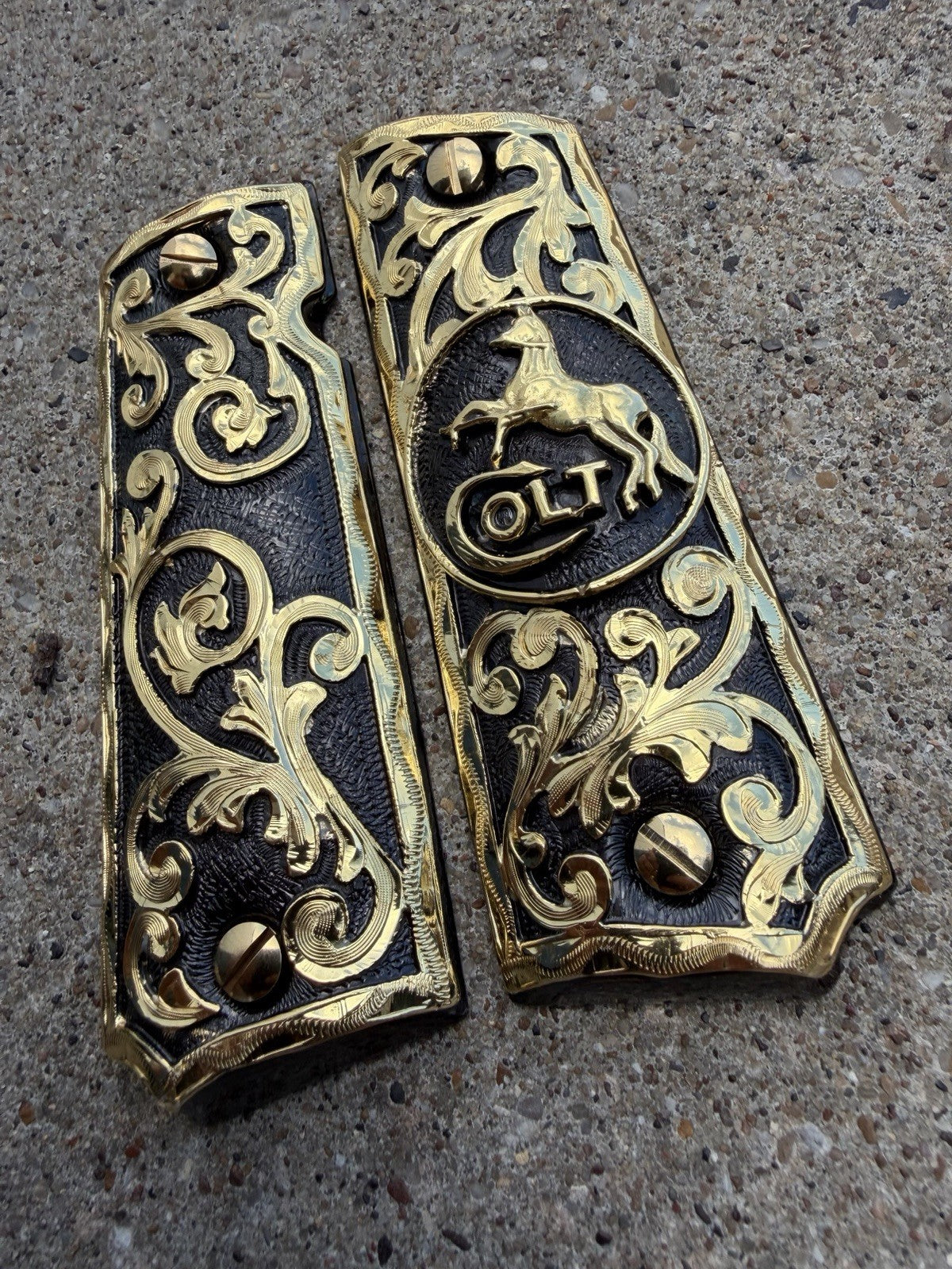 1911 45 38 Super Full Size Horse Gold Gun Pistol Grip Cachas & 24K Screws