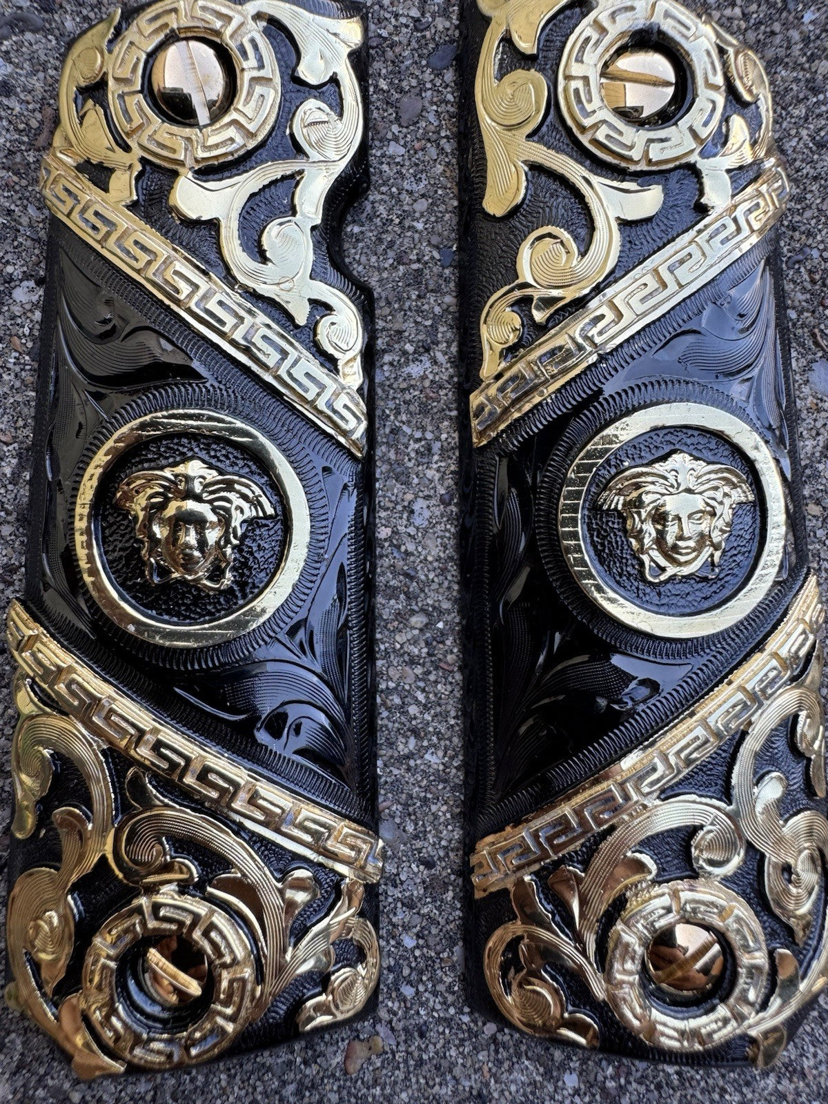 1911 45 38 Super Full Size Versace Gold Gun Pistol Grip Cachas & 24K Screws