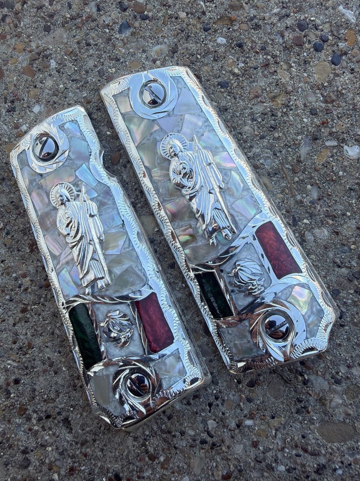 1911 45 38 Super Full Size San Judas Gun Pistol Grip Cachas & Polished Screws