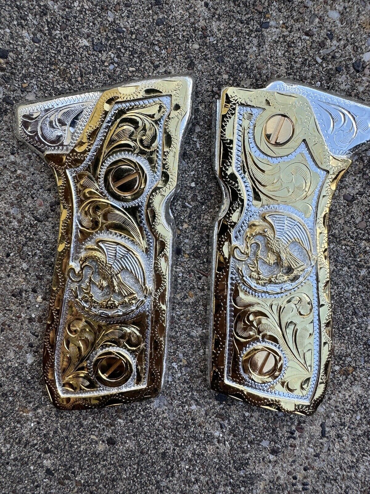 Beretta 92FS Cachas Mexican Eagle Gold Plated Pistol Custom Grips & Gold Screws