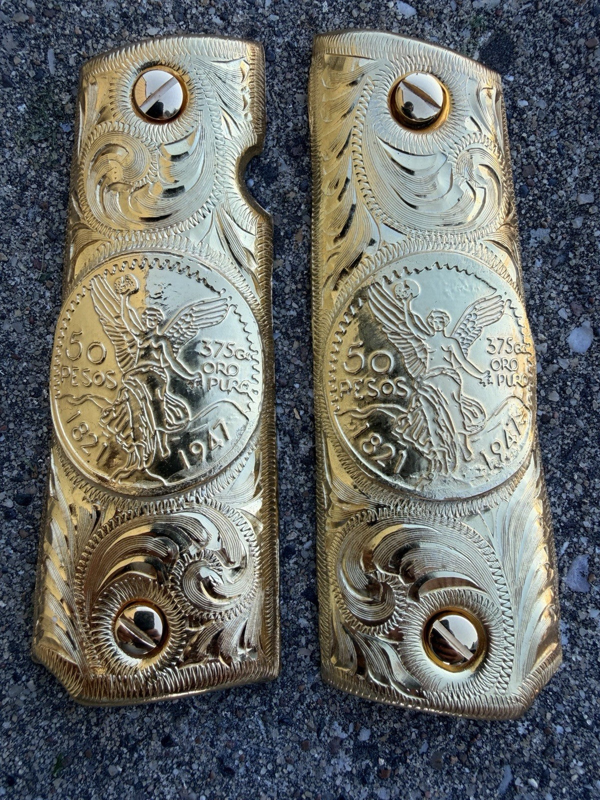 1911 45 38 Super Full Size Centenario Gold Gun Pistol Grip Cachas & 24K Screws