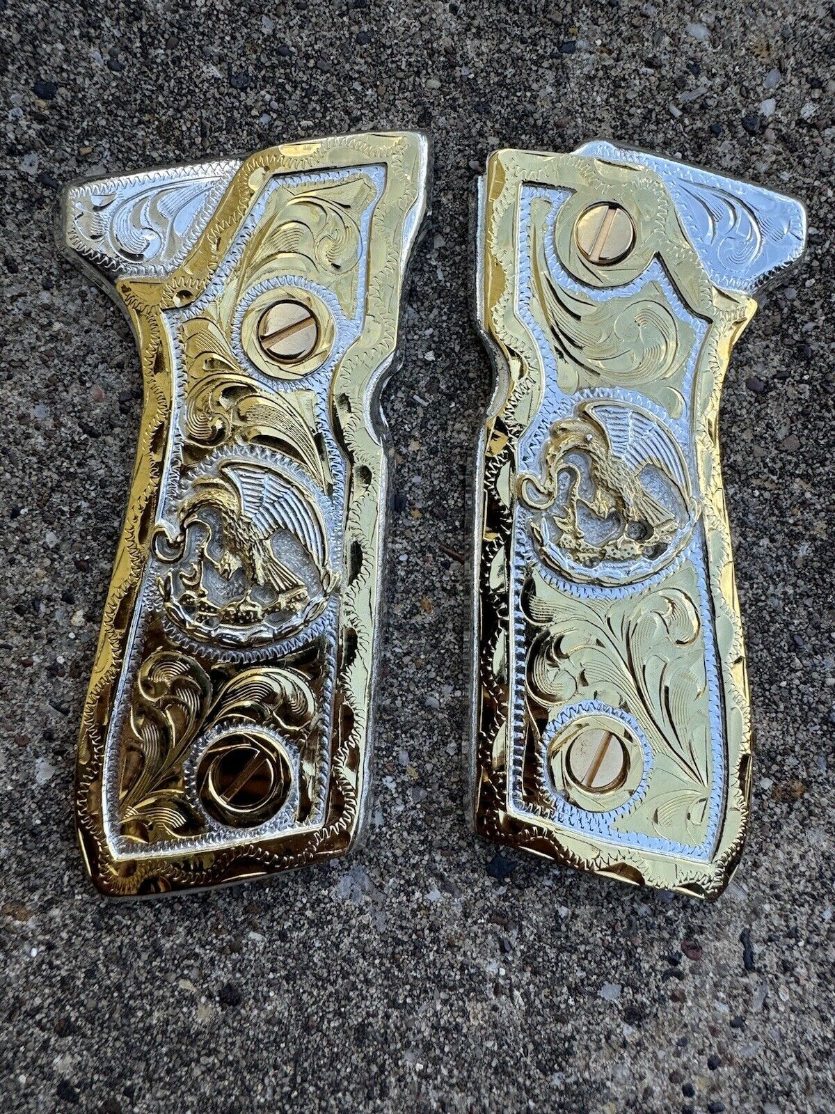 Beretta 92FS Cachas Mexican Eagle Gold Plated Pistol Custom Grips & Gold Screws