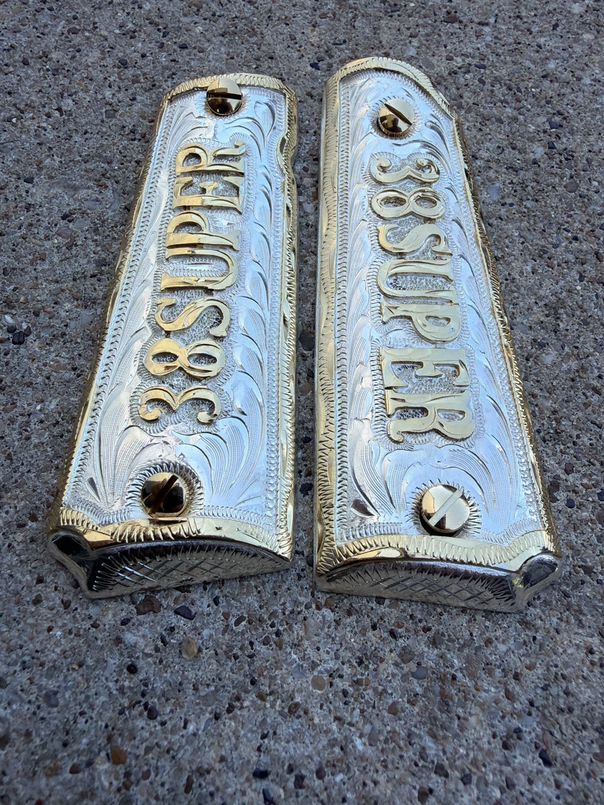 1911 45 38 Super Full Size Gold Gun Pistol Grip Cachas Chapeado & 24K Screws