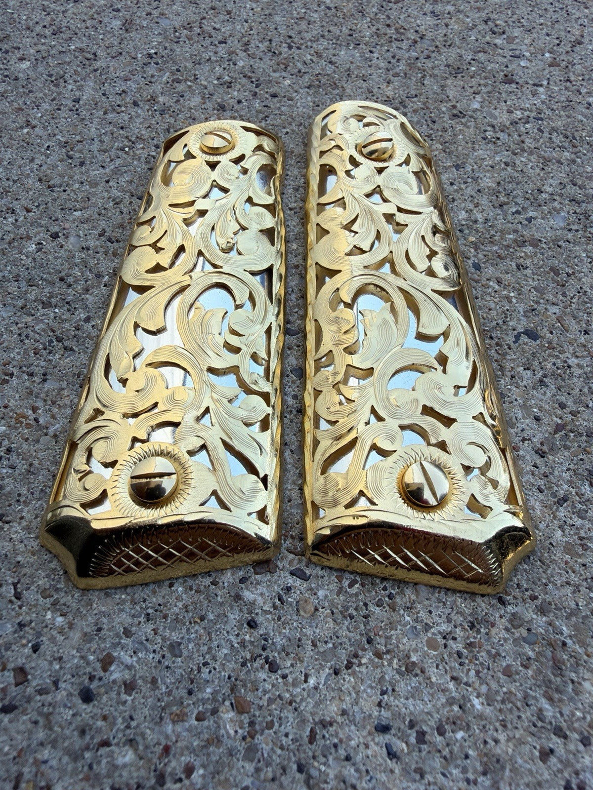 1911 45 38 Super Full Size Gold Gun Pistol Grip Cachas Chapeado & 24K Screws