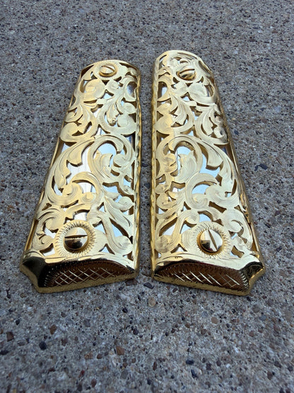 1911 45 38 Super Full Size Gold Gun Pistol Grip Cachas Chapeado & 24K Screws