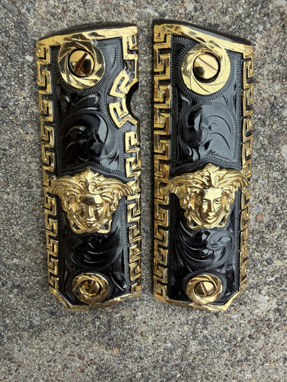 1911 45 38 Super Full Size Versace Gold Gun Pistol Grip Cachas & 24K Screws