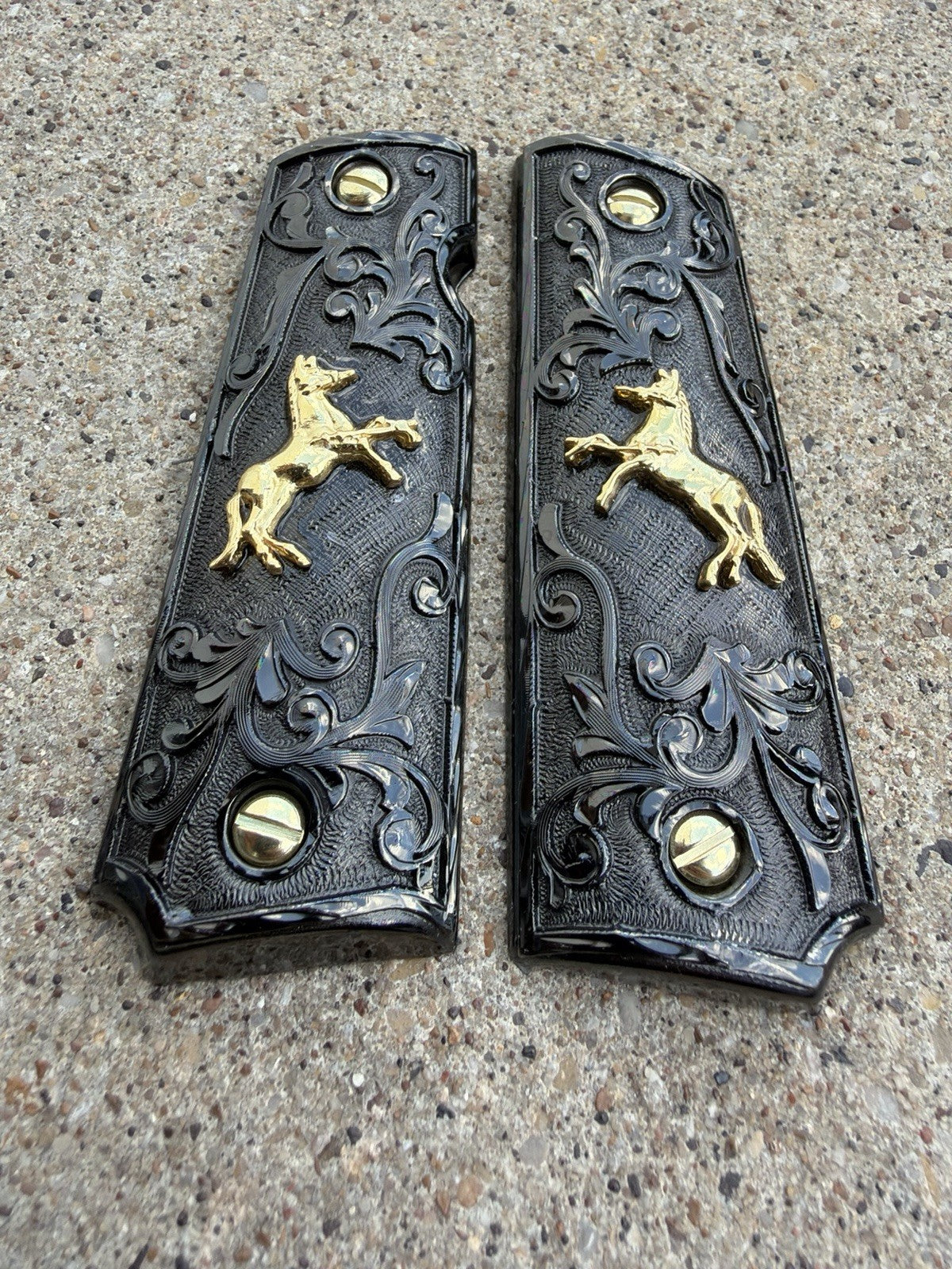 1911 45 38 Super Full Size Horse Gold Gun Pistol Grip Cachas & 24K Screws