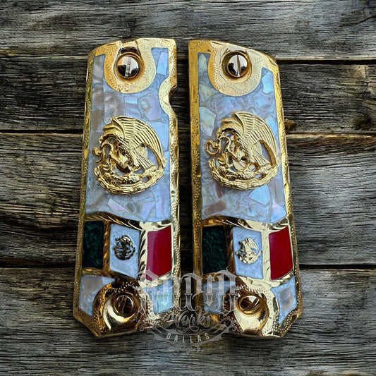 1911 45 38 Super Full Size Mexican Eagle Gold Gun Pistol Grip Cachas & 24K Screw