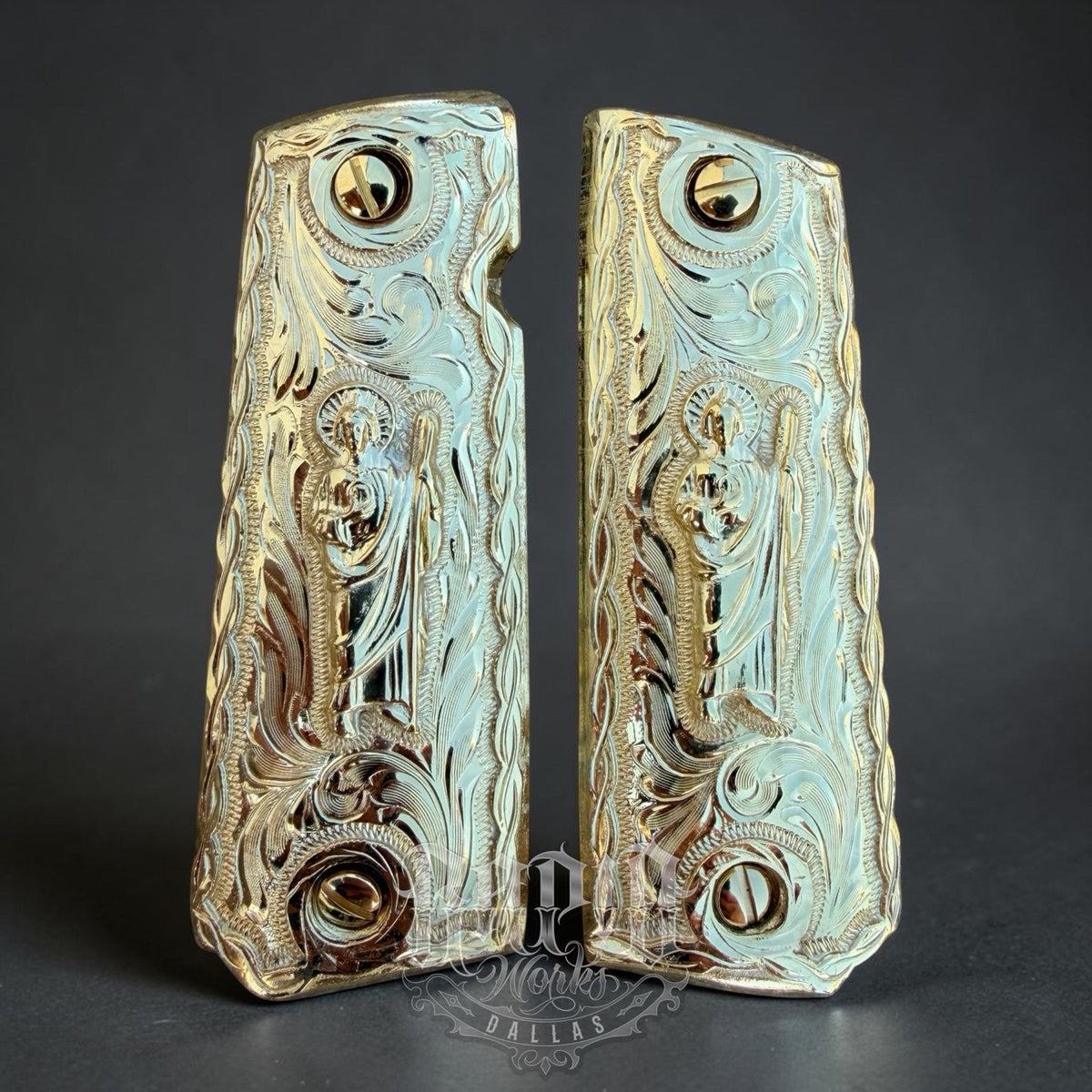 1911 45 38 Super Full Size San Judas Gold Gun Pistol Grip Cachas & 24K Screws
