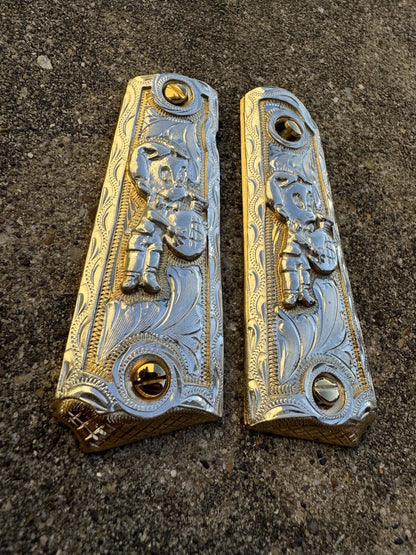 1911 45 38 Super Full Size Richie Rich Gold Gun Pistol Grip Cachas & 24K Screws