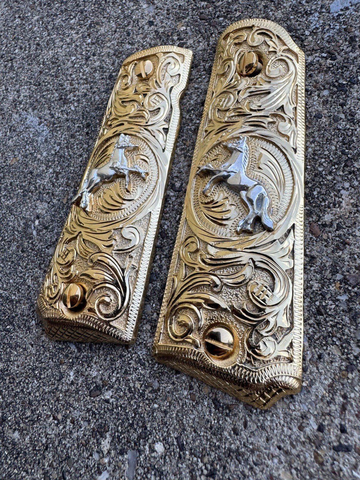 1911 45 38 Super Full Size Colt Horse Gold Gun Pistol Grip Cachas & 24K Screws