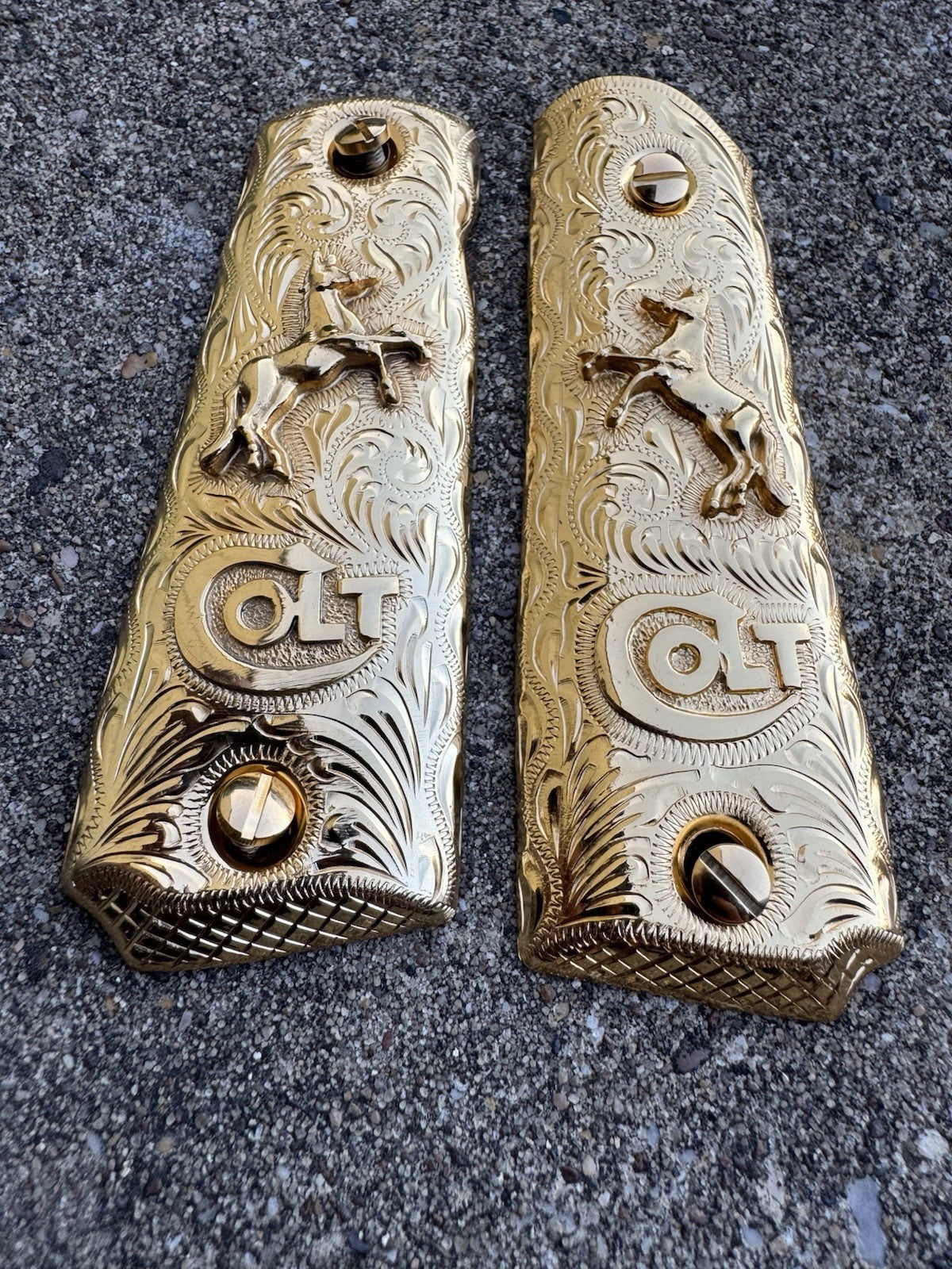 1911 45 38 Super Full Size Colt Horse Gold Gun Pistol Grip Cachas & 24K Screws