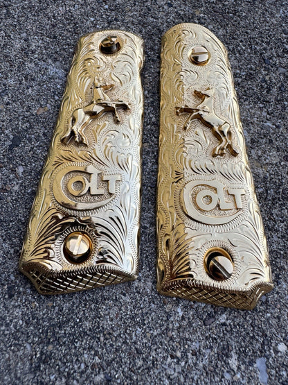 1911 45 38 Super Full Size Colt Horse Gold Gun Pistol Grip Cachas & 24K Screws