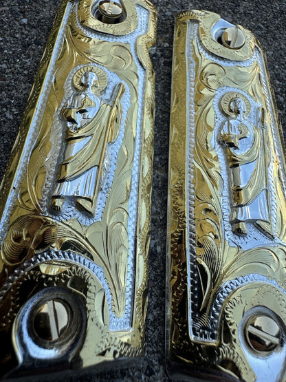 1911 45 38 Super San Judas Full Size Gold Gun Pistol Grip Cachas & 24K Screws