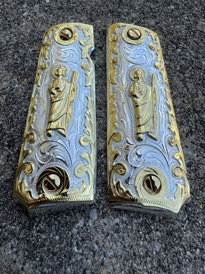 1911 45 38 Super San Judas Full Size Gold Gun Pistol Grip Cachas & 24K Screws
