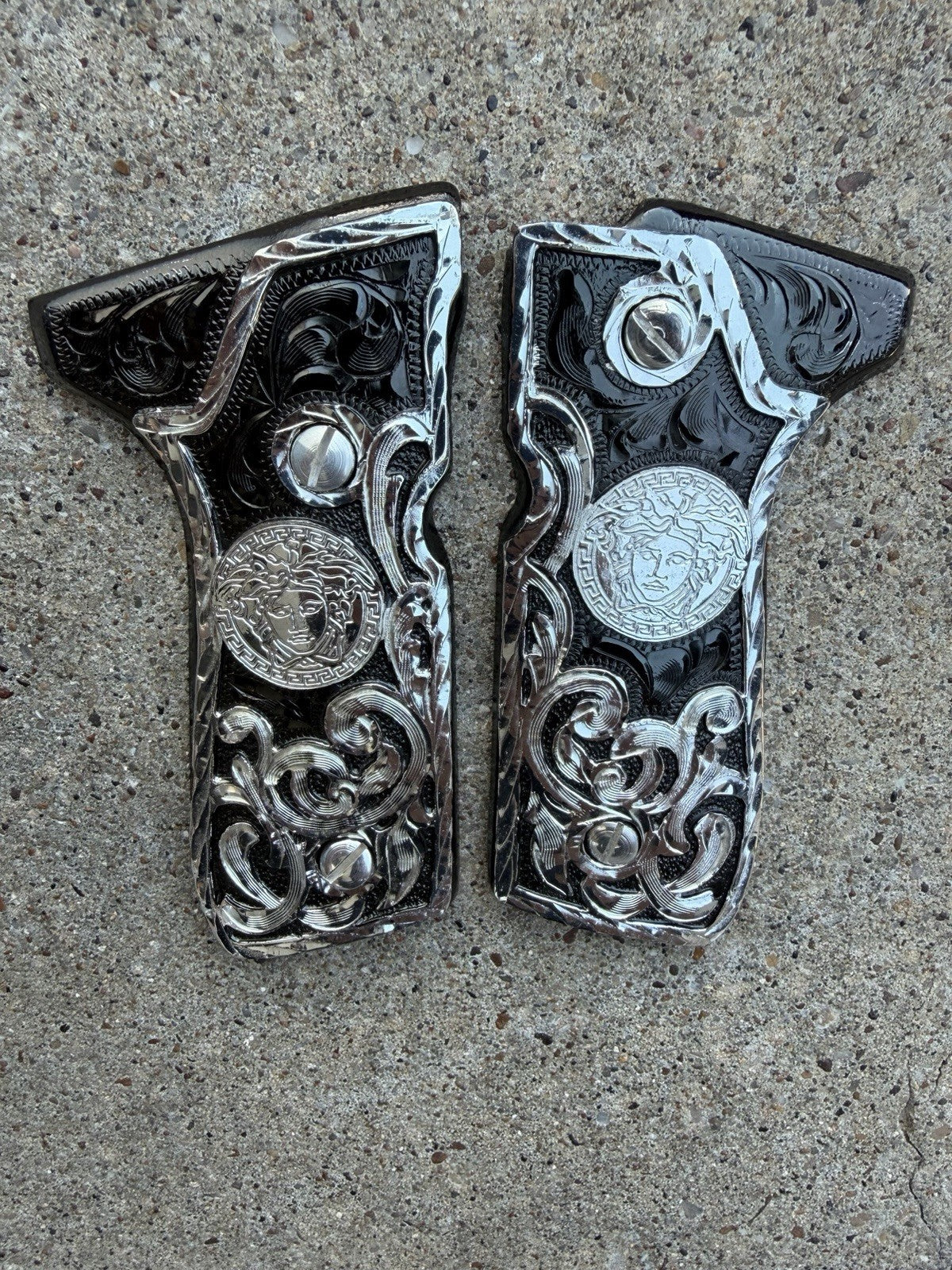 Beretta 92FS Cachas Versace Silver Plated Pistol Custom Grips & Silver Screws