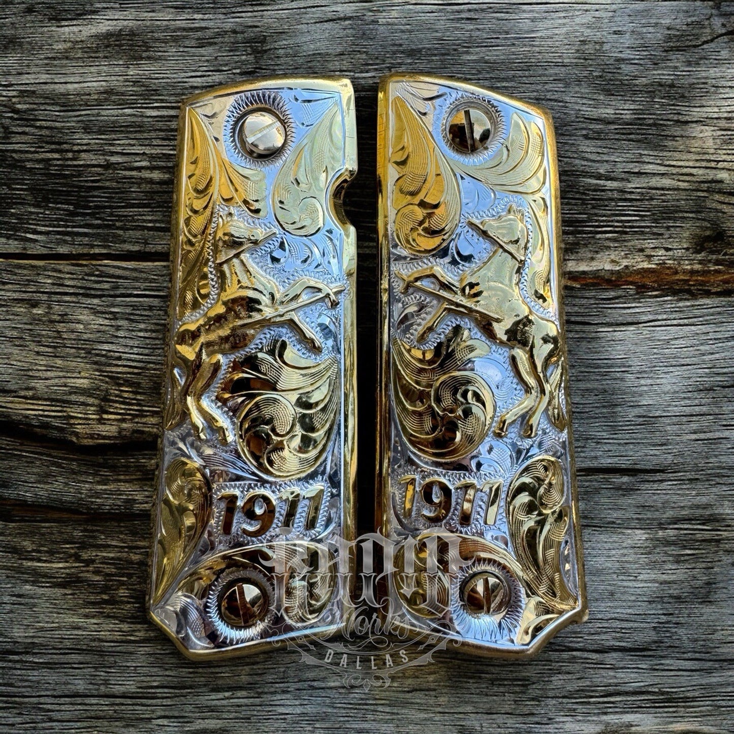 1911 45 38 Super Full Size Colt Horse Gold Gun Pistol Grip Cachas & 24K Screws