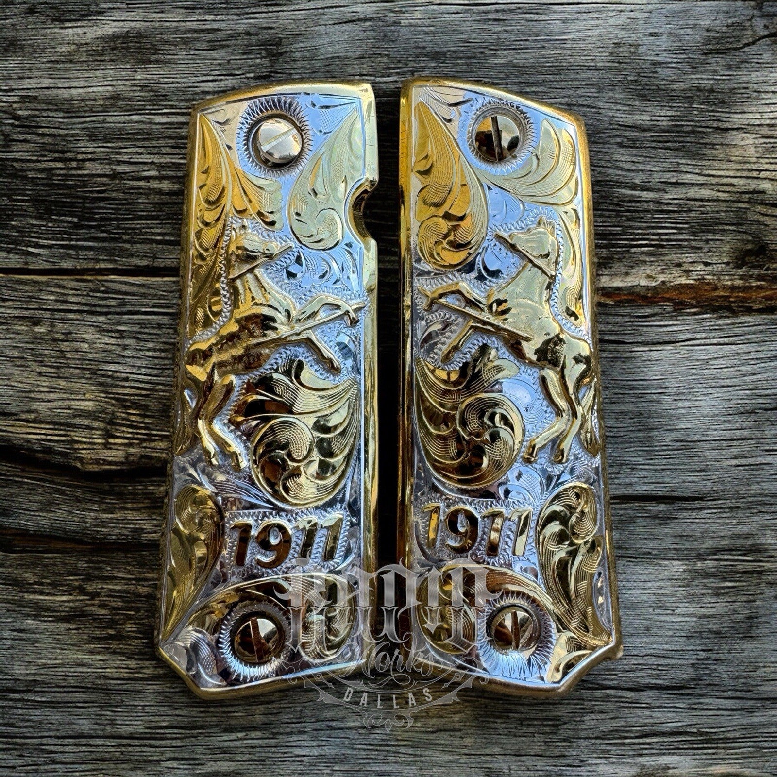 1911 45 38 Super Full Size Colt Horse Gold Gun Pistol Grip Cachas & 24K Screws