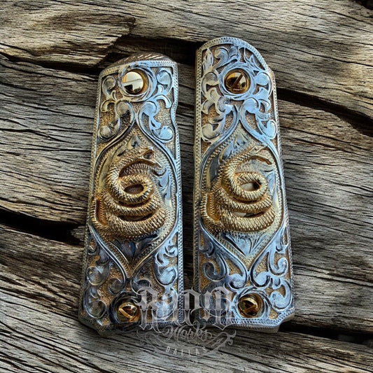 1911 45 38 Super Full Size Snake Gold Gun Pistol Grip Cachas & 24K Screws