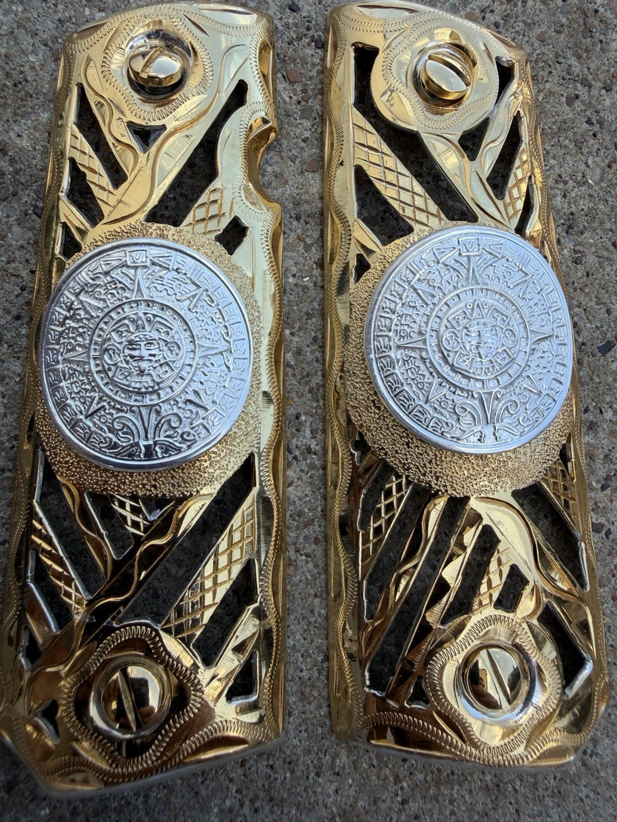 1911 45 38 Super Full Size Azteca Gold Gun Pistol Grip Cachas & 24K Screws