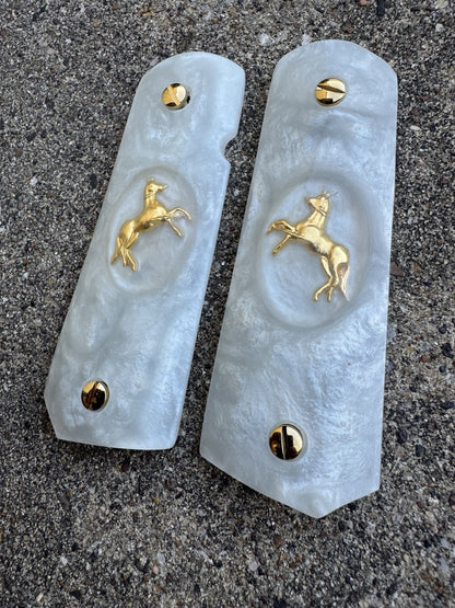 1911 45 38 Super Full Size Resin Gold Colt Horse Gun Pistol Grip Cachas