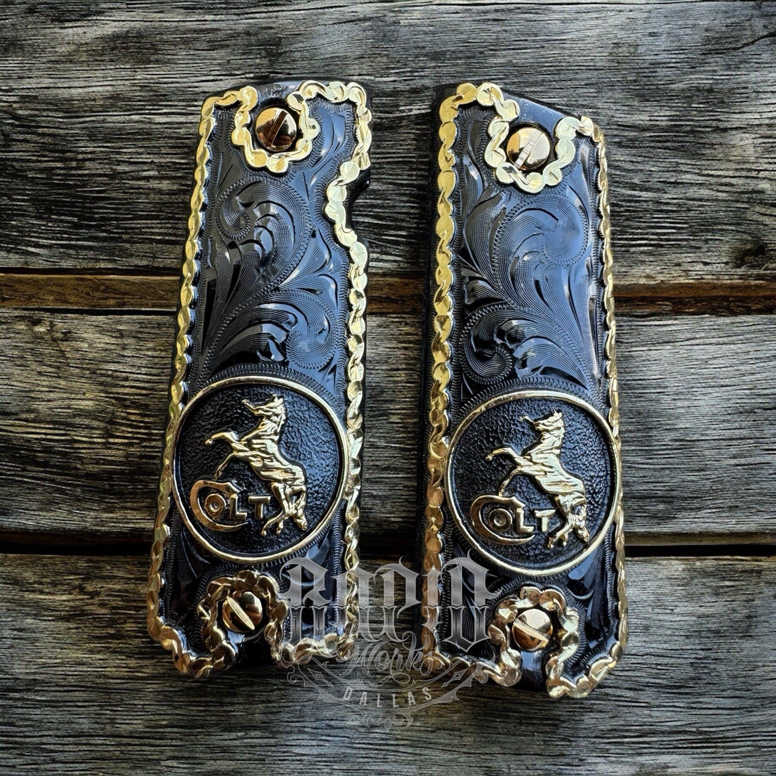 1911 45 38 Super Full Size Colt Horse Gold Gun Pistol Grip Cachas & 24K Screws