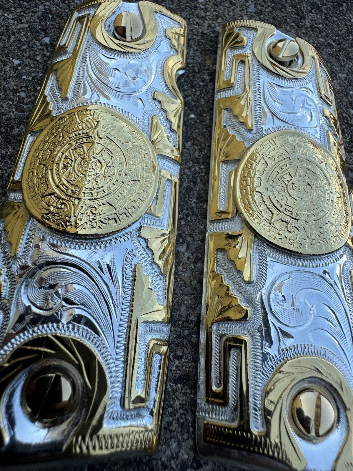 1911 45 38 Super Azteca Full Size Gold Gun Pistol Grip Cachas & 24K Screws