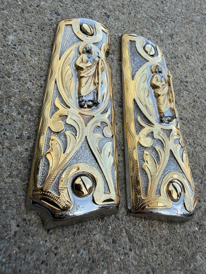 1911 45 38 Super Full Size San Judas Gold Gun Pistol Grip Cachas & 24K Screws