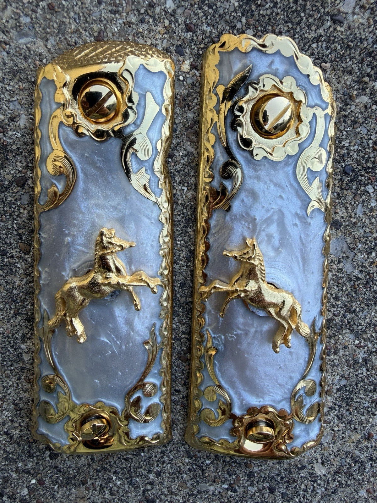 1911 45 38 Super Full Size Horse Gold Gun Pistol Grip Cachas & 24K Screws