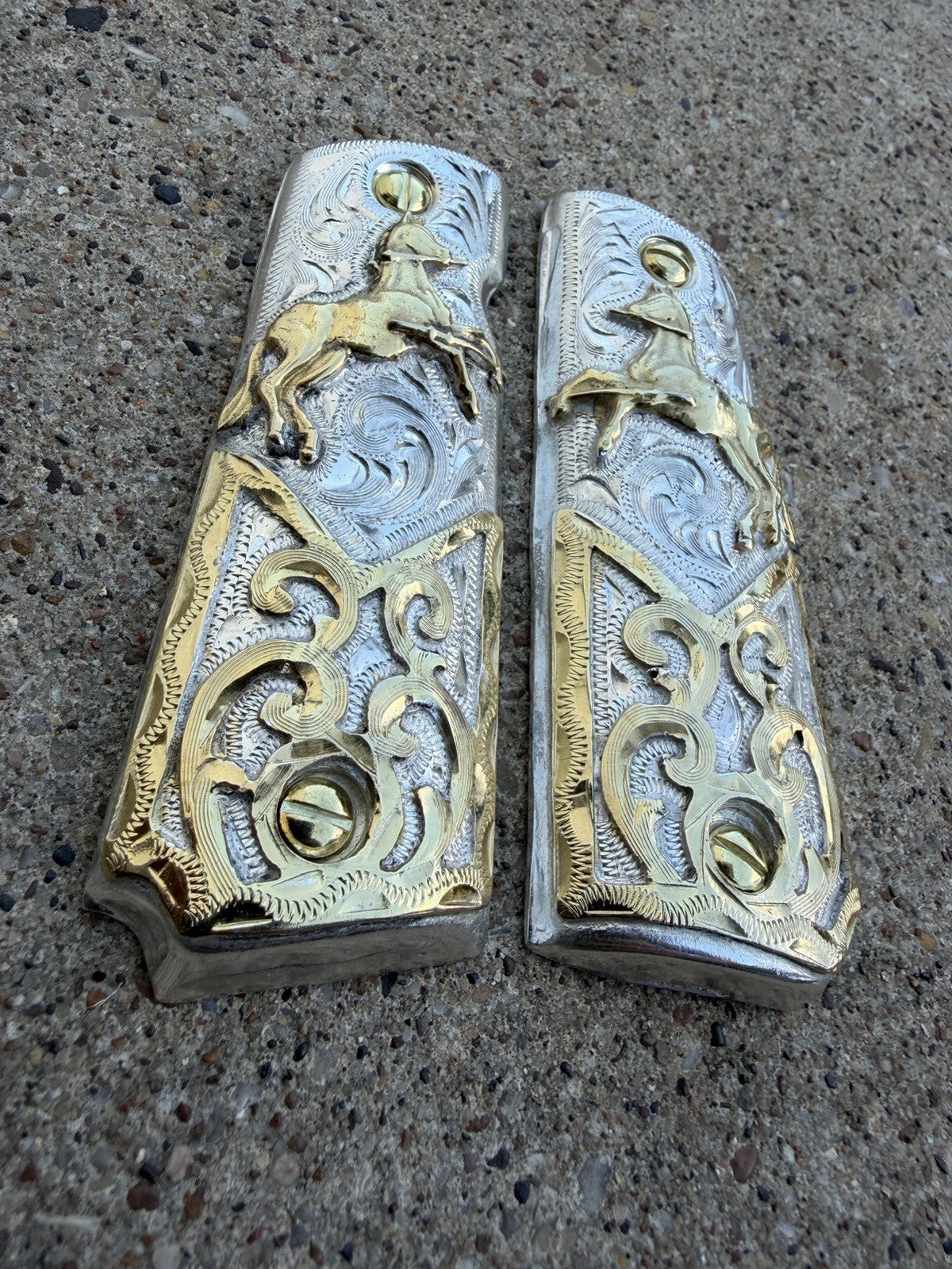 1911 45 38 Super Full Size Horse Gold Gun Pistol Grip Cachas & 24K Screws