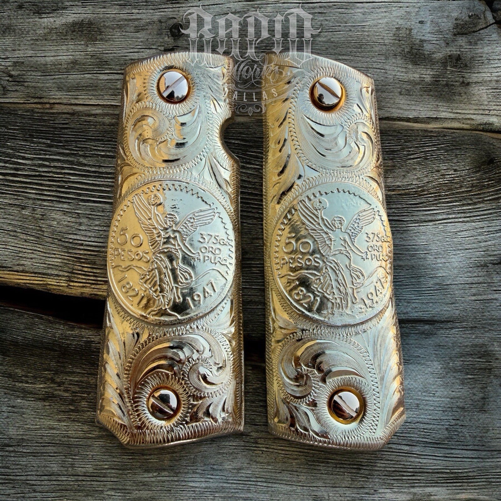 1911 45 38 Super Full Size Centenario Gold Gun Pistol Grip Cachas & 24K Screws