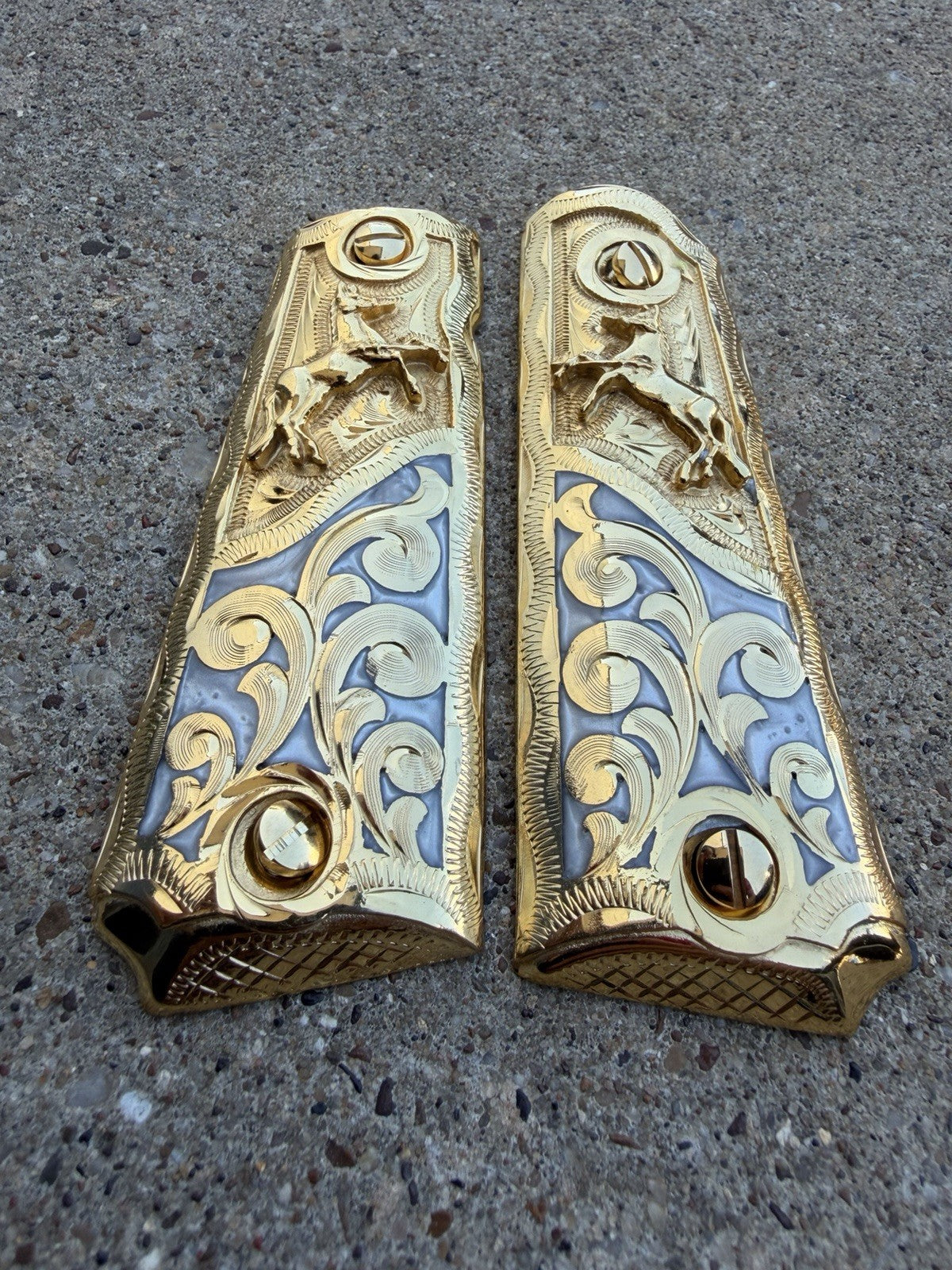 1911 45 38 Super Full Size Horse Gold Gun Pistol Grip Cachas & 24K Screws