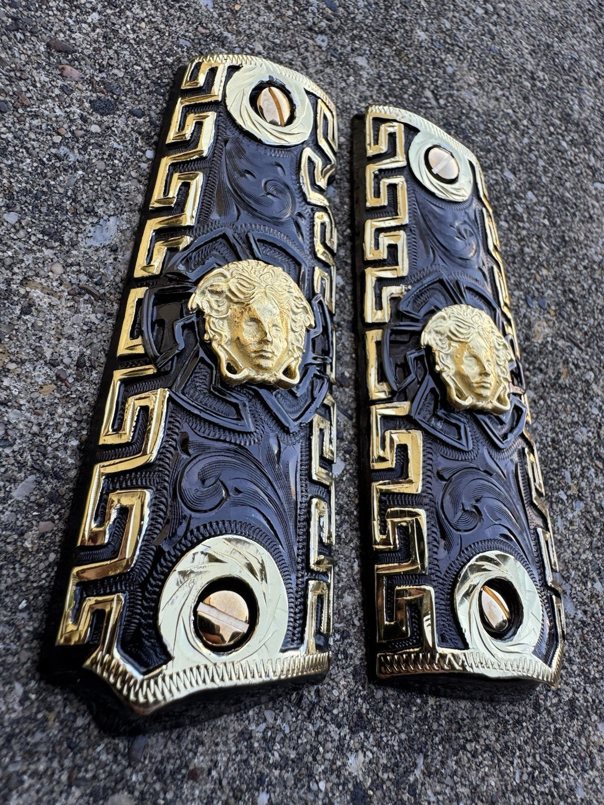 1911 45 38 Super Full Size Versace Gold Gun Pistol Grip Cachas & 24K Screws