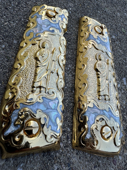 1911 45 38 Super Full Size San Judas Gold Gun Pistol Grip Cachas & 24K Screws