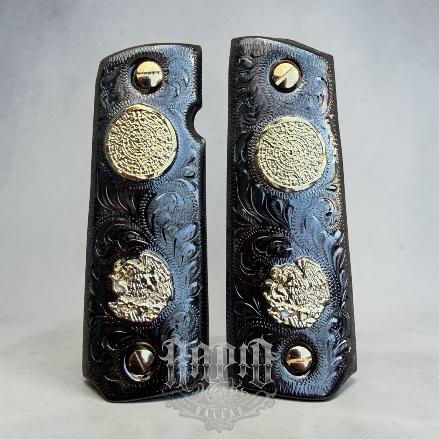 1911 45 38 Super Full Size Aguila Aztec Gold Gun Pistol Grip Cachas & 24K Screws