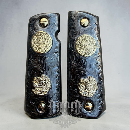 1911 45 38 Super Full Size Aguila Aztec Gold Gun Pistol Grip Cachas & 24K Screws
