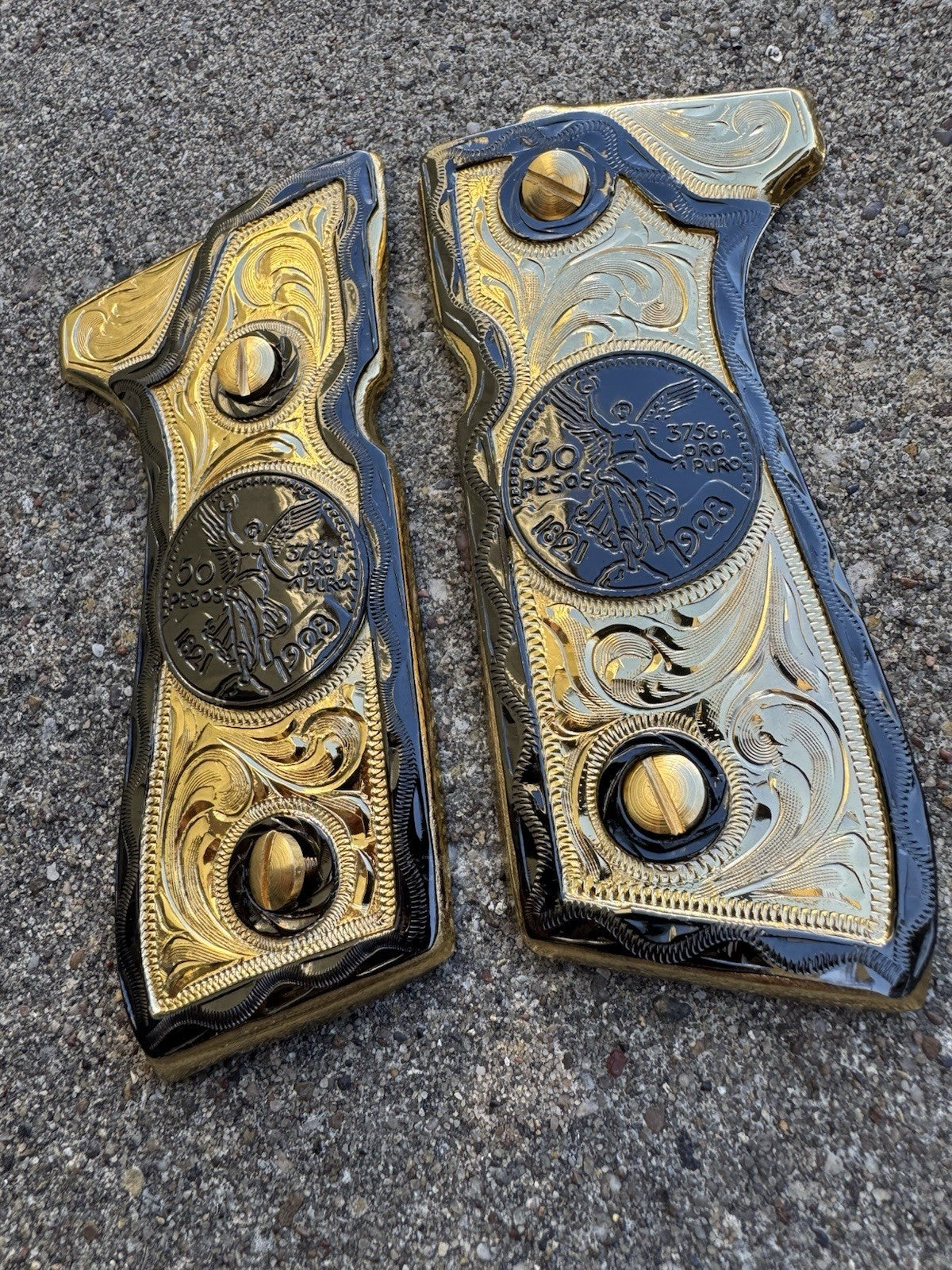 Beretta 92FS Cachas Centenario Gold Plated Pistol Custom Grips & Gold Screws