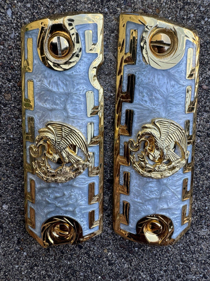 1911 45 38 Super Full Size Aguila Gold Gun Pistol Grip Cachas & 24K Screws