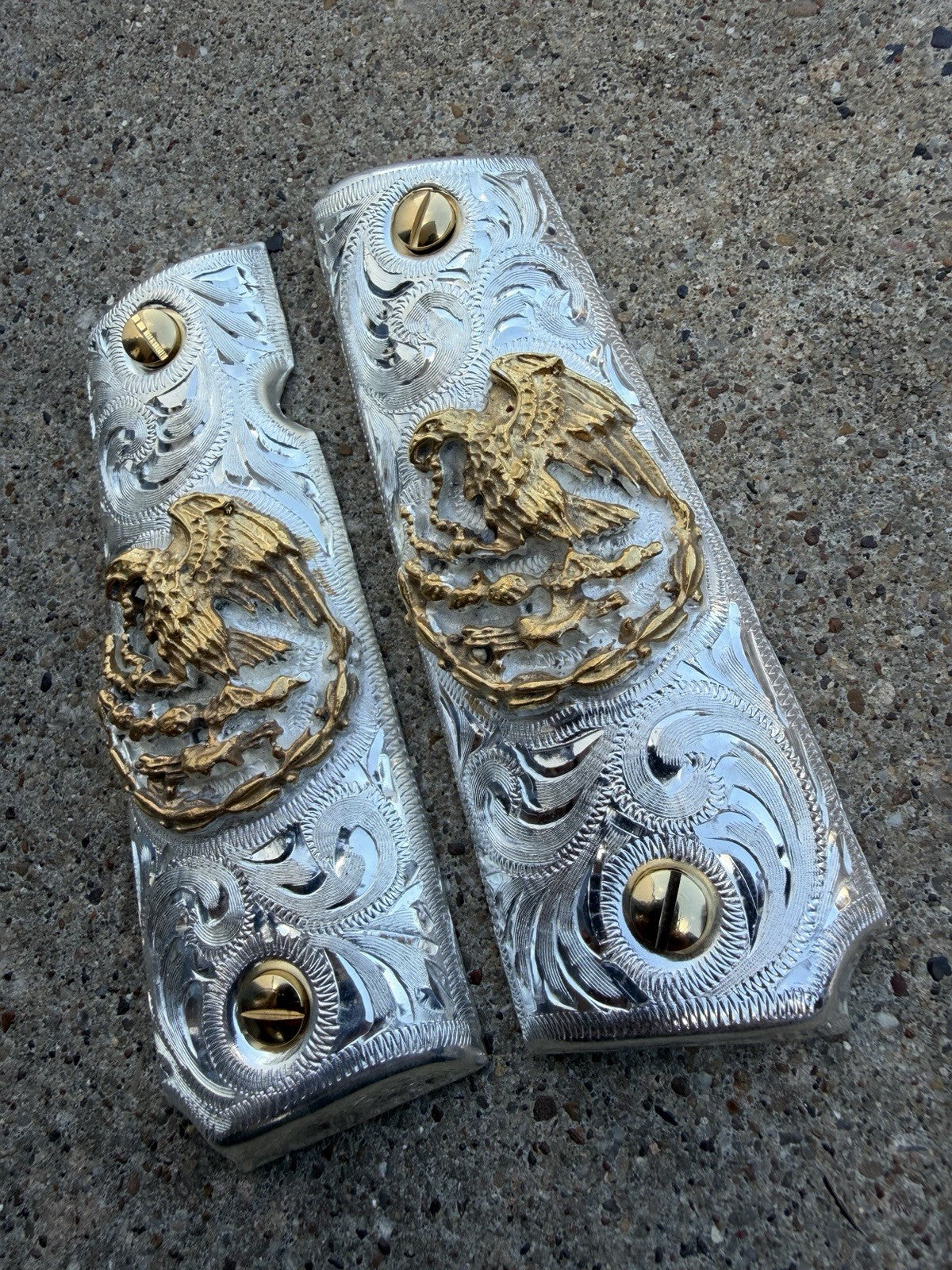 1911 45 38 Super Full Size Aguila Gold Gun Pistol Grip Cachas & 24K Screws