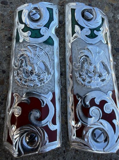 1911 45 38 Super Full Size Mexican Eagle Gun Pistol Grip Cachas & Polished Screw