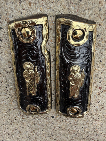 1911 45 38 Super Full Size San Judas Gold Gun Pistol Grip Cachas & 24K Screws